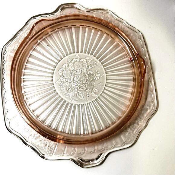 Vintage Pink Depression Glass Poinsettia Pattern Platter – 11” Oval Tray - Picture 1 of 7